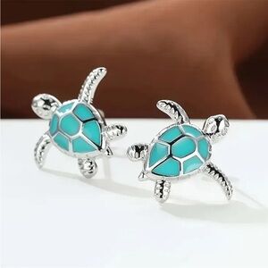 Silver and Blue Turtle Earrings